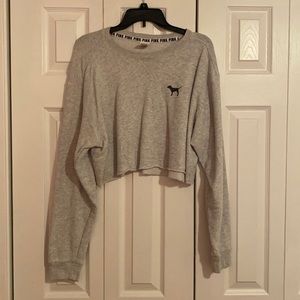 Vintage PINK crop top - long sleeve - sweatshirt - Large size